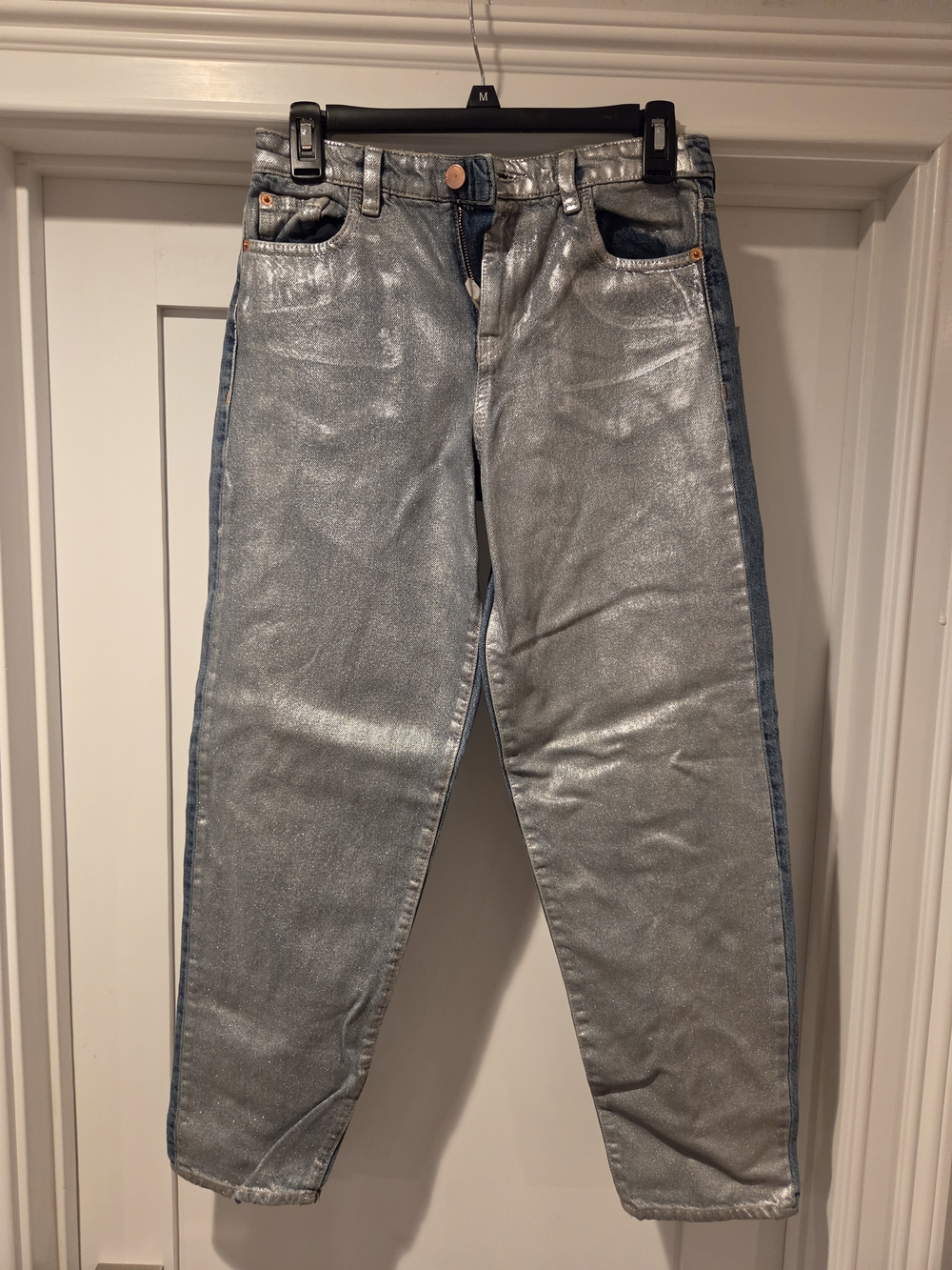 Emporio Armani Metallic Silver Slim Girl Fit Two-Tone Jeans